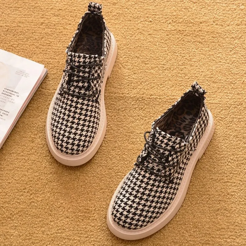 2021 Fashion Women Shoes Spring Autumn Casual Shoes Plaid Women Flats Brand Ladies Ankle Botas A1118