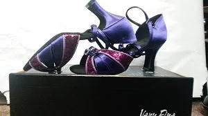 2.5" Blanche -- Wide Heel Latin Sandal -- Purple Satin/Purple Glitter