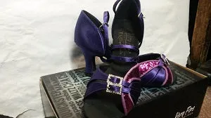 2.5" Blanche -- Wide Heel Latin Sandal -- Purple Satin/Purple Glitter