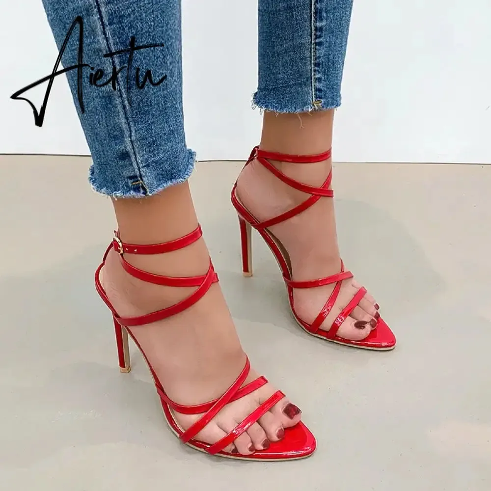 Aiertu  Fine High Heels Sandals Footwear Cross-tied Ankle Strap Summer Sandals Shoes Women Female Sexy Shoes Women Party