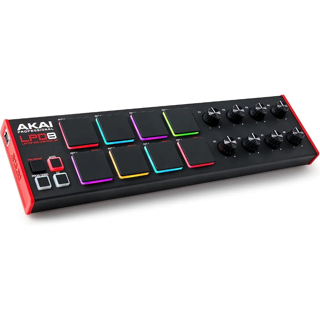 AKAI Professional LPD8 USB MIDI Controller with 8 Responsive RGB MPC Drum Pads and 8 Assignable Knobs - Brand New