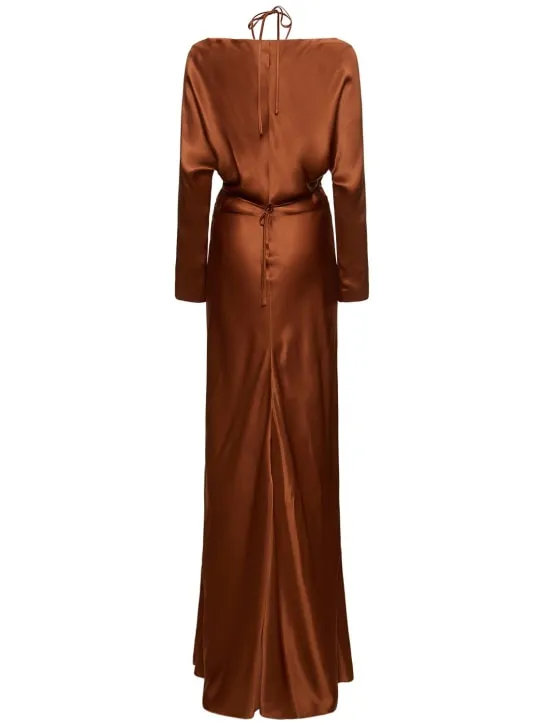 Alberta Ferretti   Cut out draped satin l/s long dress 