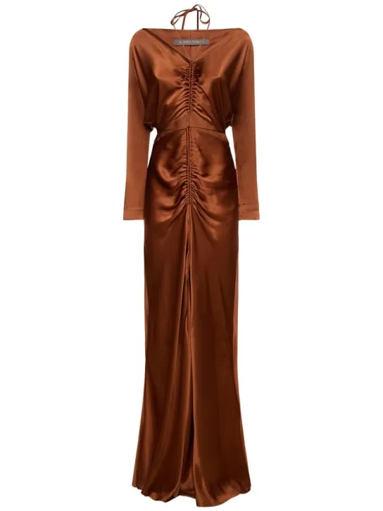 Alberta Ferretti   Cut out draped satin l/s long dress 