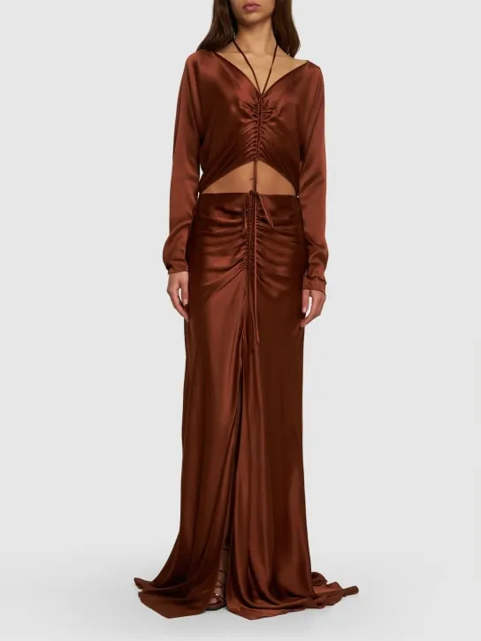 Alberta Ferretti   Cut out draped satin l/s long dress 