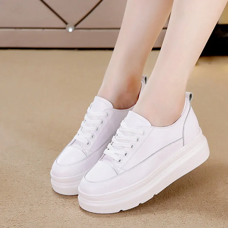 Amozae  6Cm Women Summer Shoes Platform Flats White Genuine Leather Air Mesh Hollow Thick Sole Wedge Heel Zapatos Para Mujer