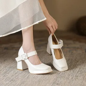 Amozae-r Elegant Fashion Platform Heels Mary Jane Women Square Toe Wedding Shoes Bride Ladies Pumps Zapatos De Muje