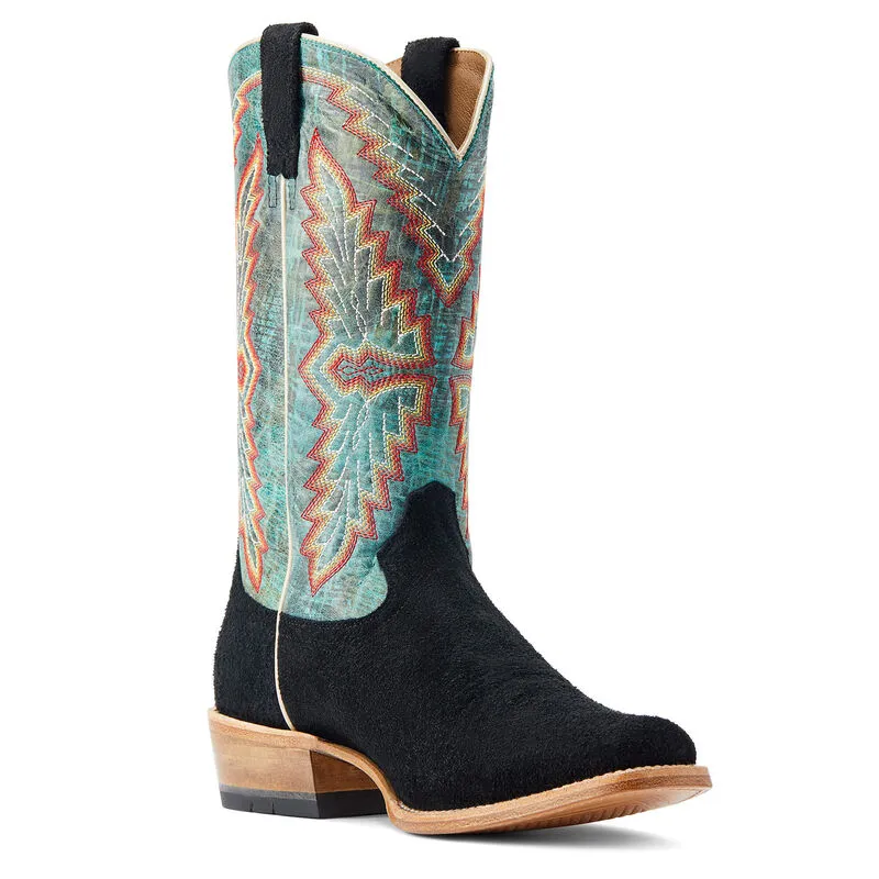 ARIAT MEN'S FUTURITY SHOWMAN WESTERN BOOTS | BLACK ROUGHOUT / ROARING TURQUOISE #10044498