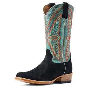 ARIAT MEN'S FUTURITY SHOWMAN WESTERN BOOTS | BLACK ROUGHOUT / ROARING TURQUOISE #10044498