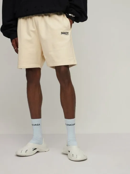 Balenciaga   Logo embroidery cotton sweat shorts 