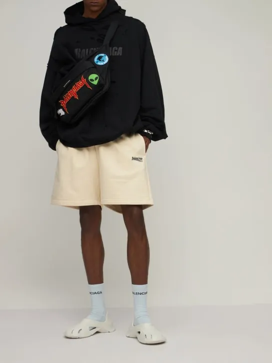 Balenciaga   Logo embroidery cotton sweat shorts 