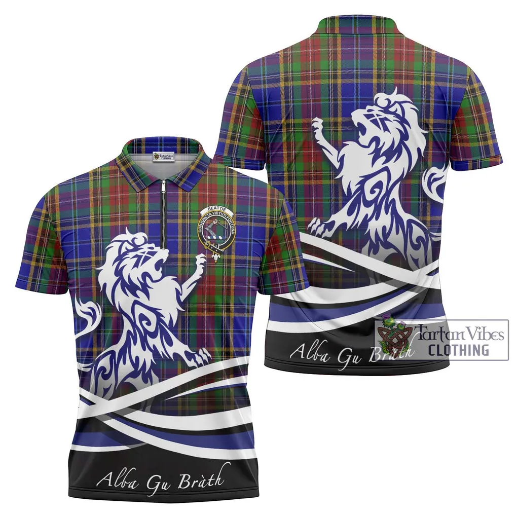 Beattie Tartan Zipper Polo Shirt with Alba Gu Brath Regal Lion Emblem