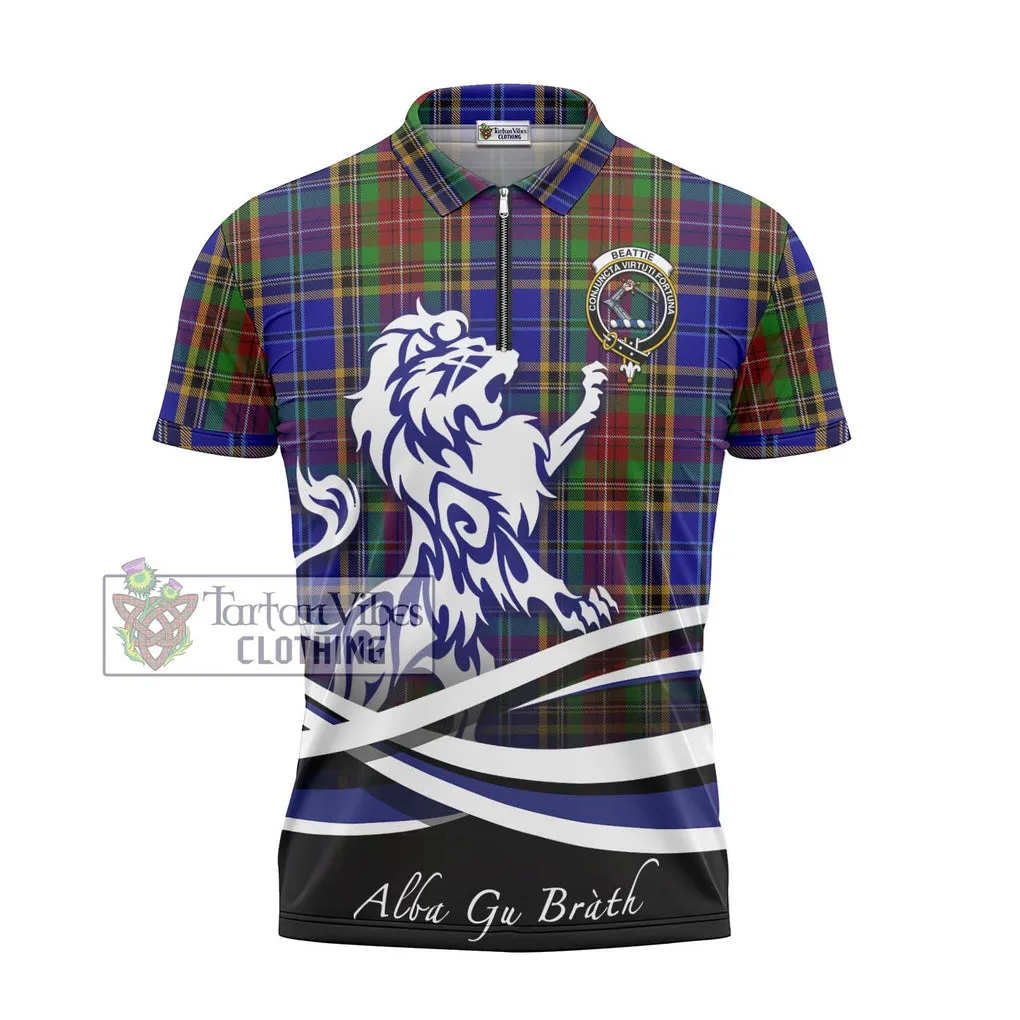 Beattie Tartan Zipper Polo Shirt with Alba Gu Brath Regal Lion Emblem