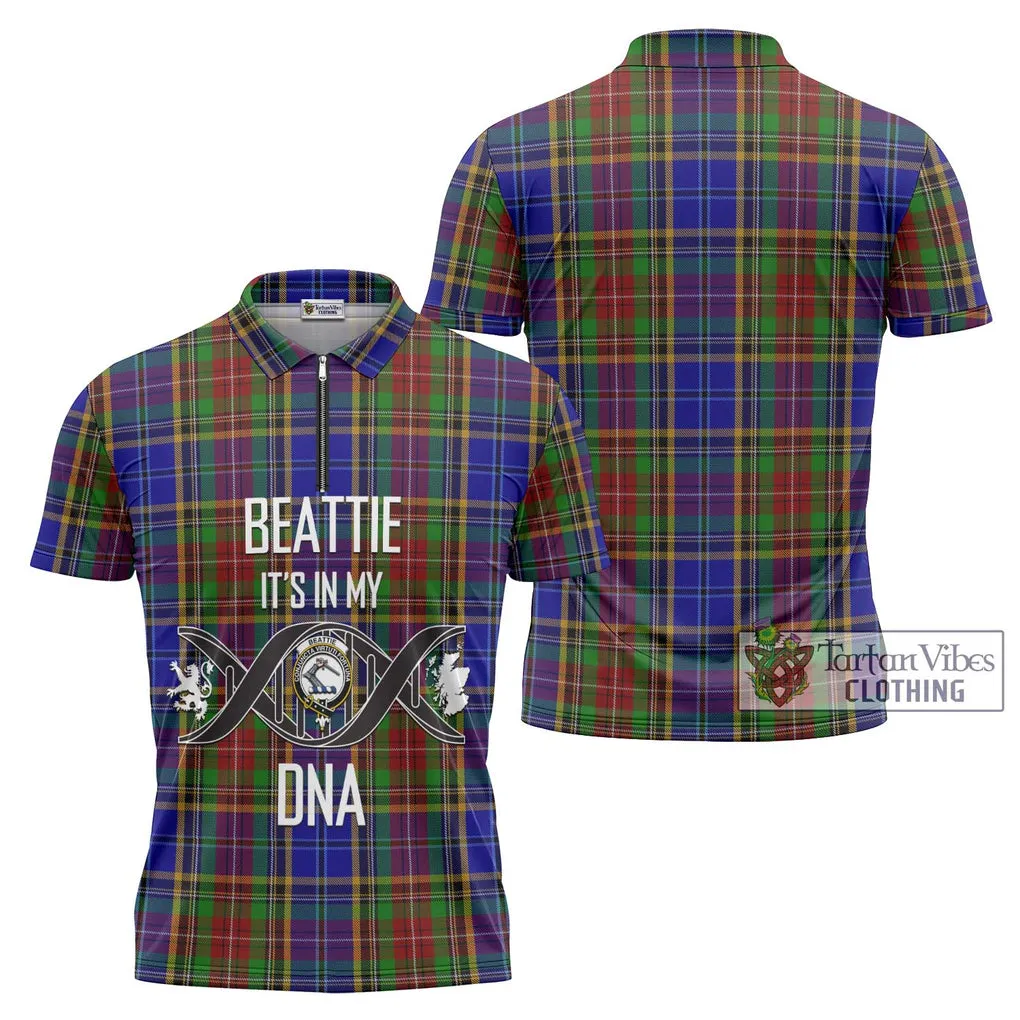 Beattie Tartan Zipper Polo Shirt with Family Crest DNA In Me Style