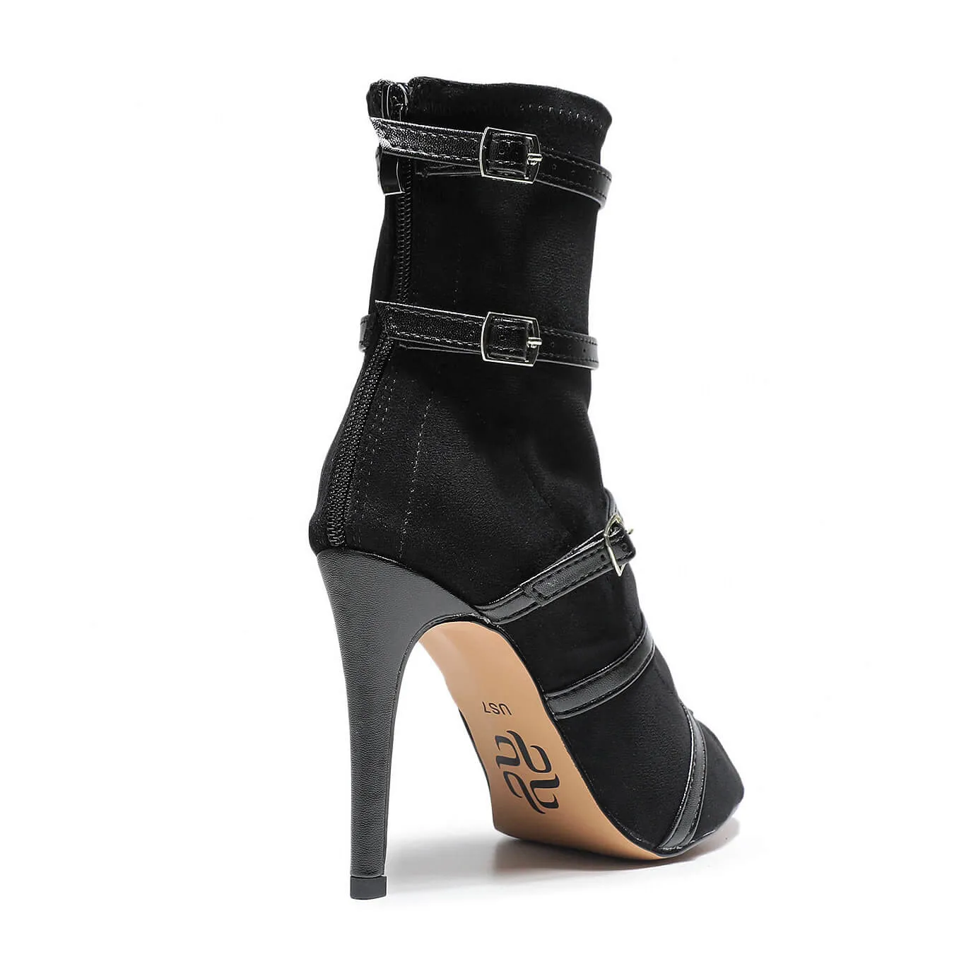 Beauty Ankle Bootie - Black Vegan Stretch Suede - Suede Sole - Dance Floor Only