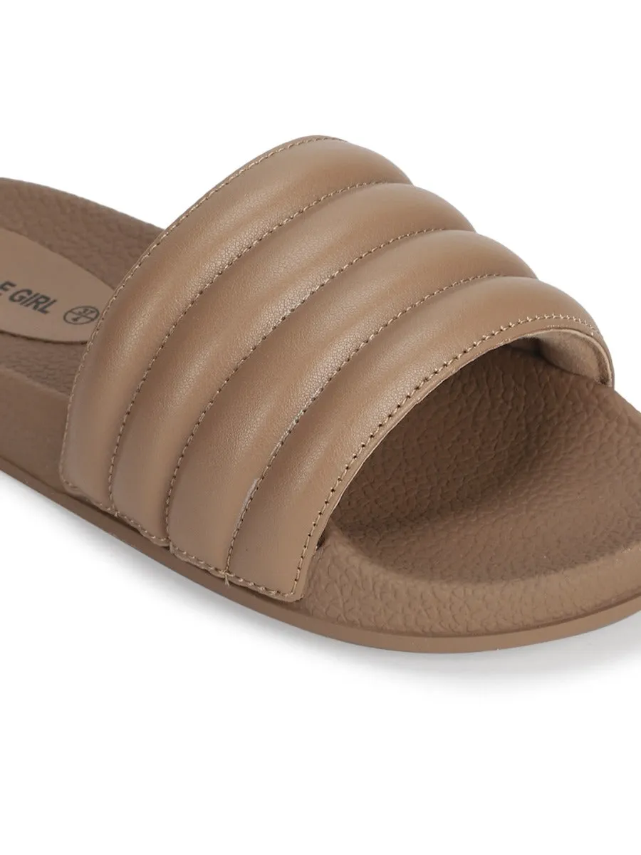 Beige PU Line Quilted Slip Ons