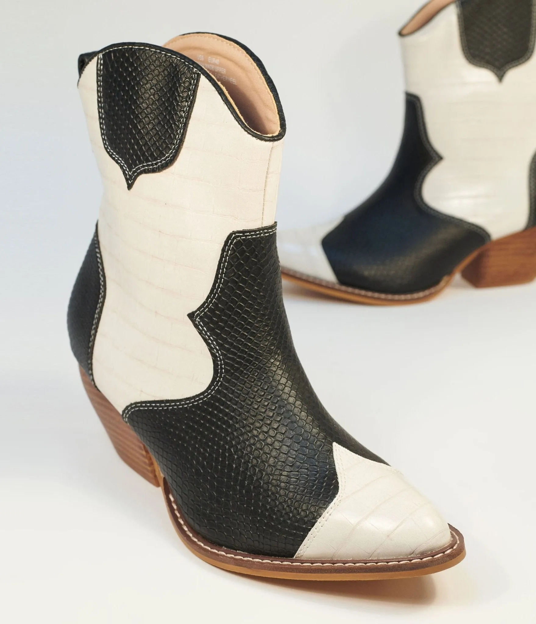 Black & White Leatherette Cowboy Boots