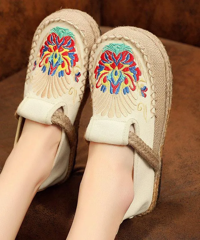 Black Cotton Linen Embroideried Fabric Flat Feet Shoes Splicing Flats