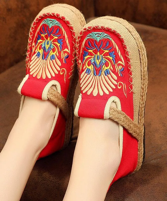 Black Cotton Linen Embroideried Fabric Flat Feet Shoes Splicing Flats