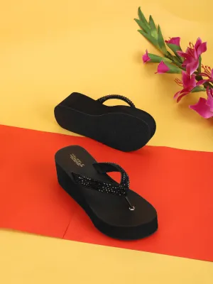 Black PU Slip-On Wedges (TC-MSI-474-BLK)