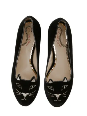 Black Velvet Kitty flats