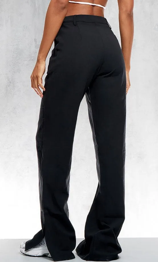 Black Wide Leg Split Hem Trousers