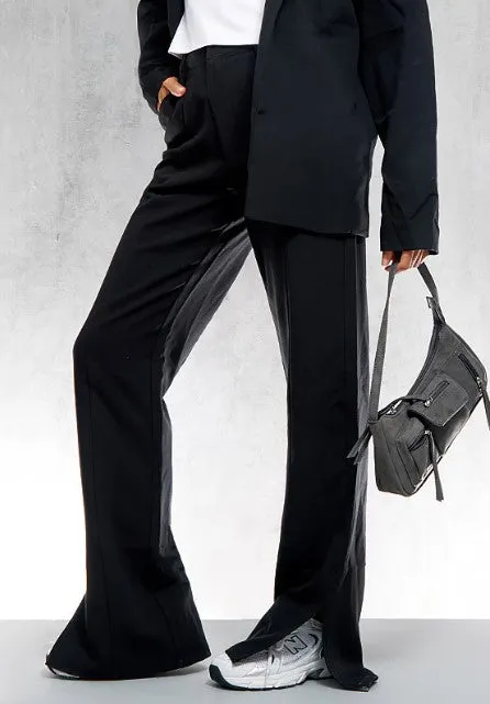 Black Wide Leg Split Hem Trousers