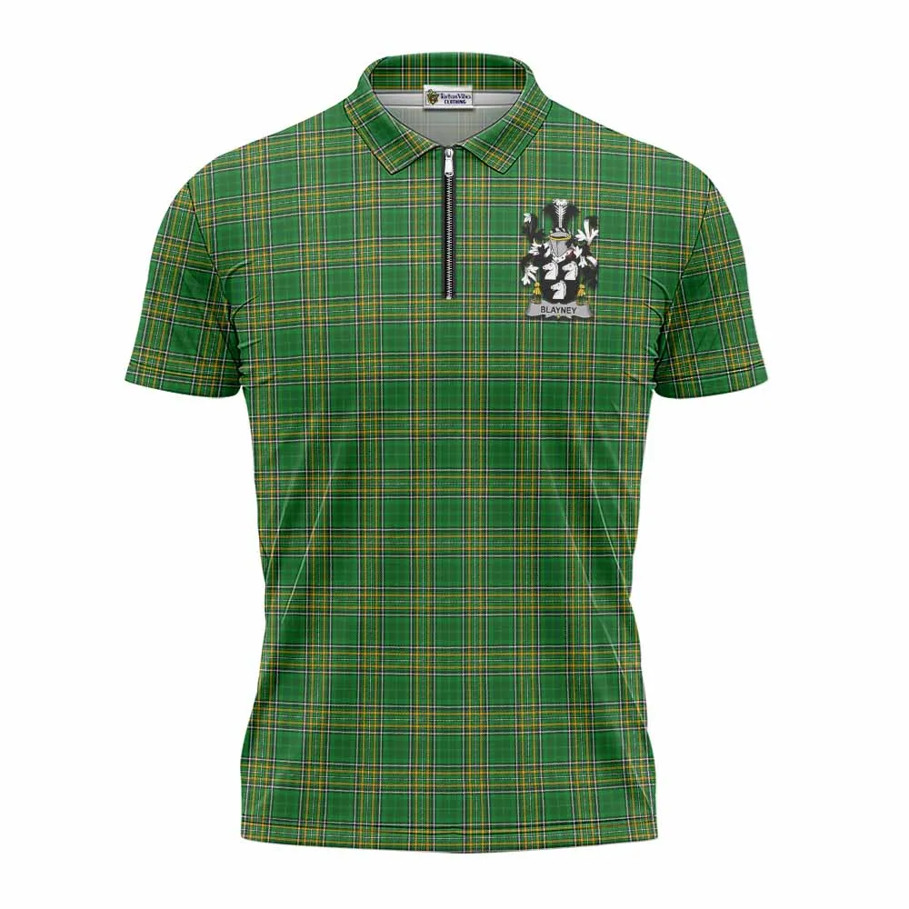 Blayney Irish Clan Tartan Zipper Polo Shirt with Coat of Arms