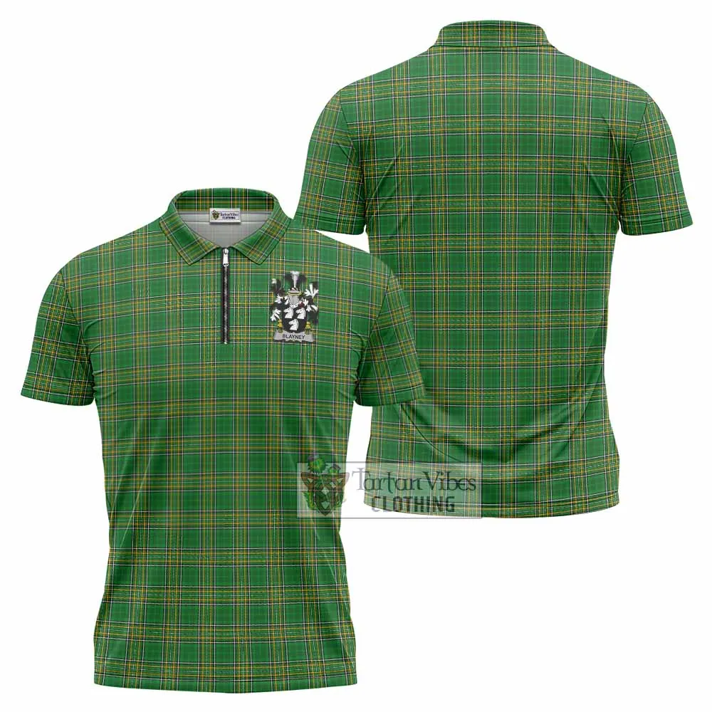 Blayney Irish Clan Tartan Zipper Polo Shirt with Coat of Arms