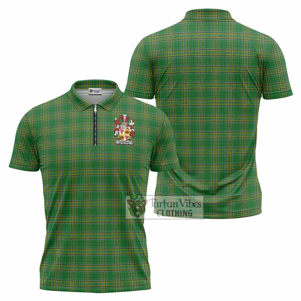 Blunden Irish Clan Tartan Zipper Polo Shirt with Coat of Arms