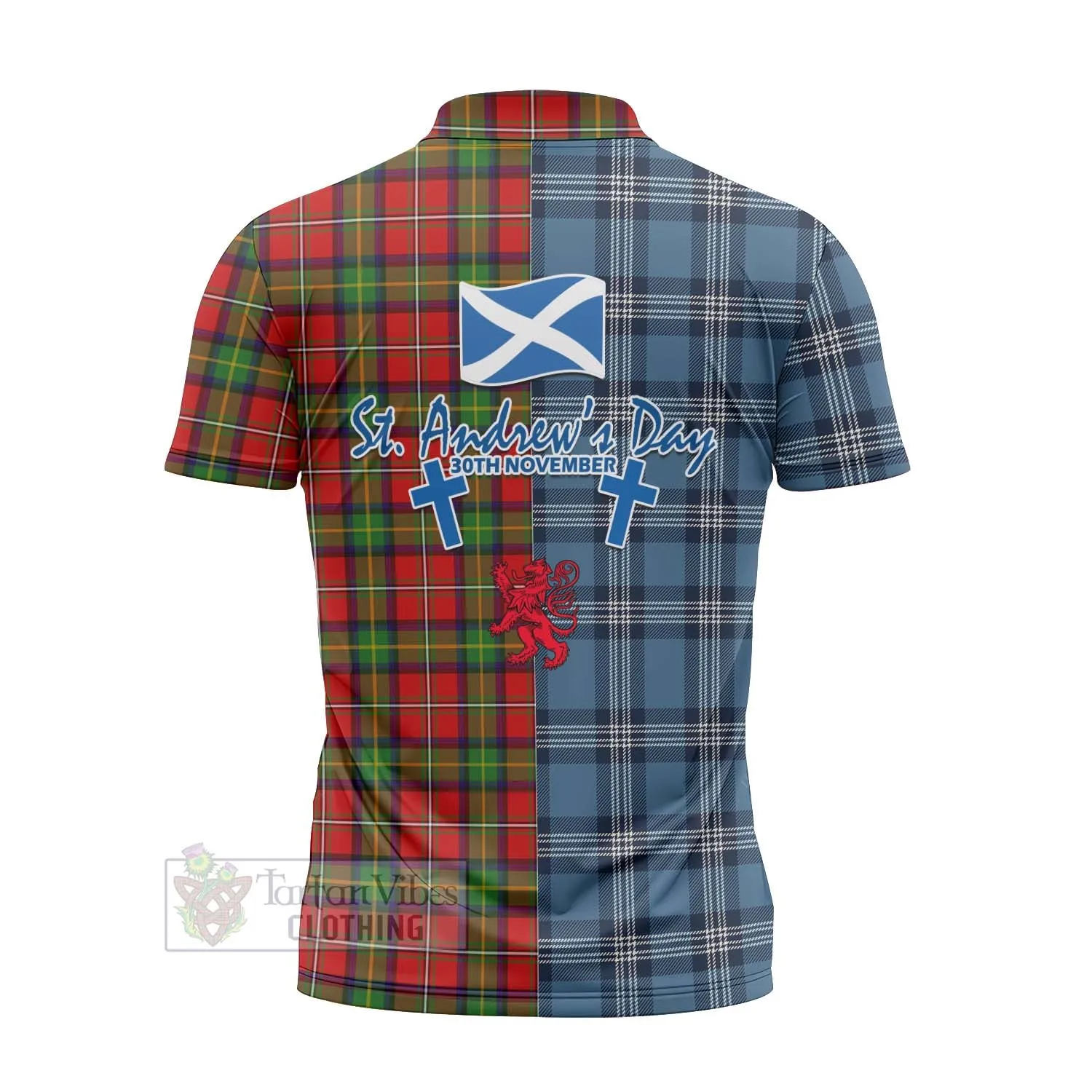 Boyd Tartan Zipper Polo Shirt Happy St. Andrew's Day Half Tartan Style