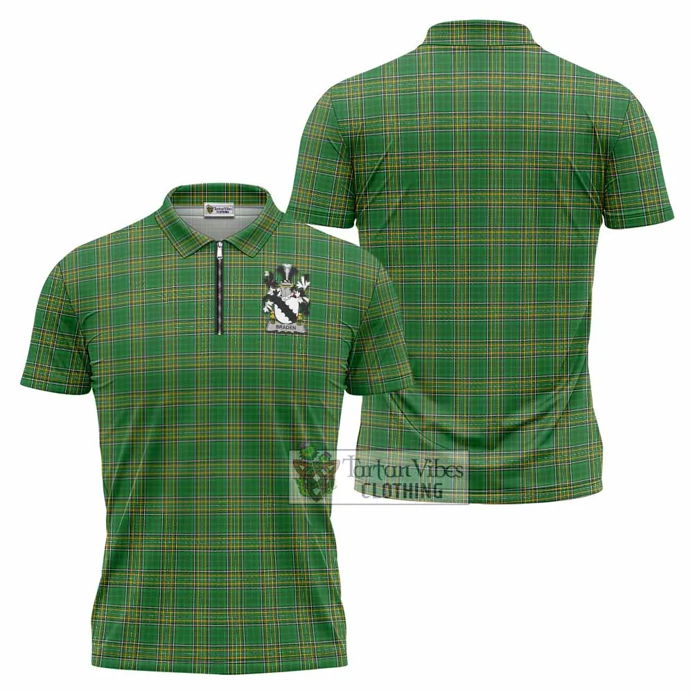 Braden Irish Clan Tartan Zipper Polo Shirt with Coat of Arms