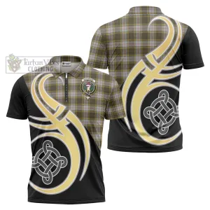 Buchanan Dress Tartan Zipper Polo Shirt with Family Crest and Celtic Symbol Style