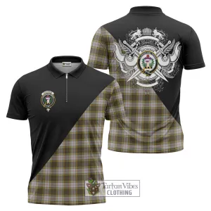 Buchanan Dress Tartan Zipper Polo Shirt with Family Crest and Military Logo Style