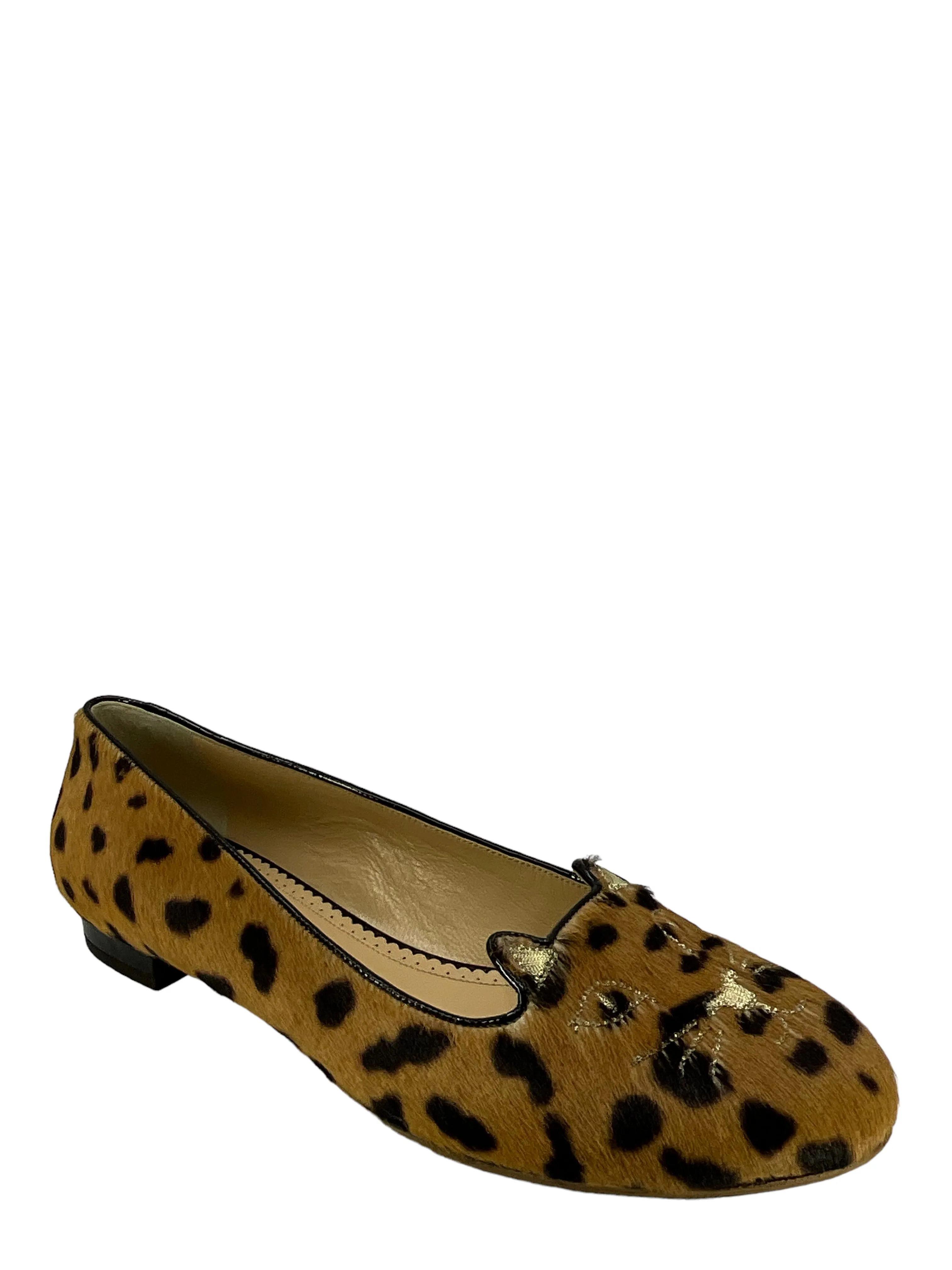 Charlotte Olympia Leopard Print Calf Hair Kitty Cat Flats Size 11