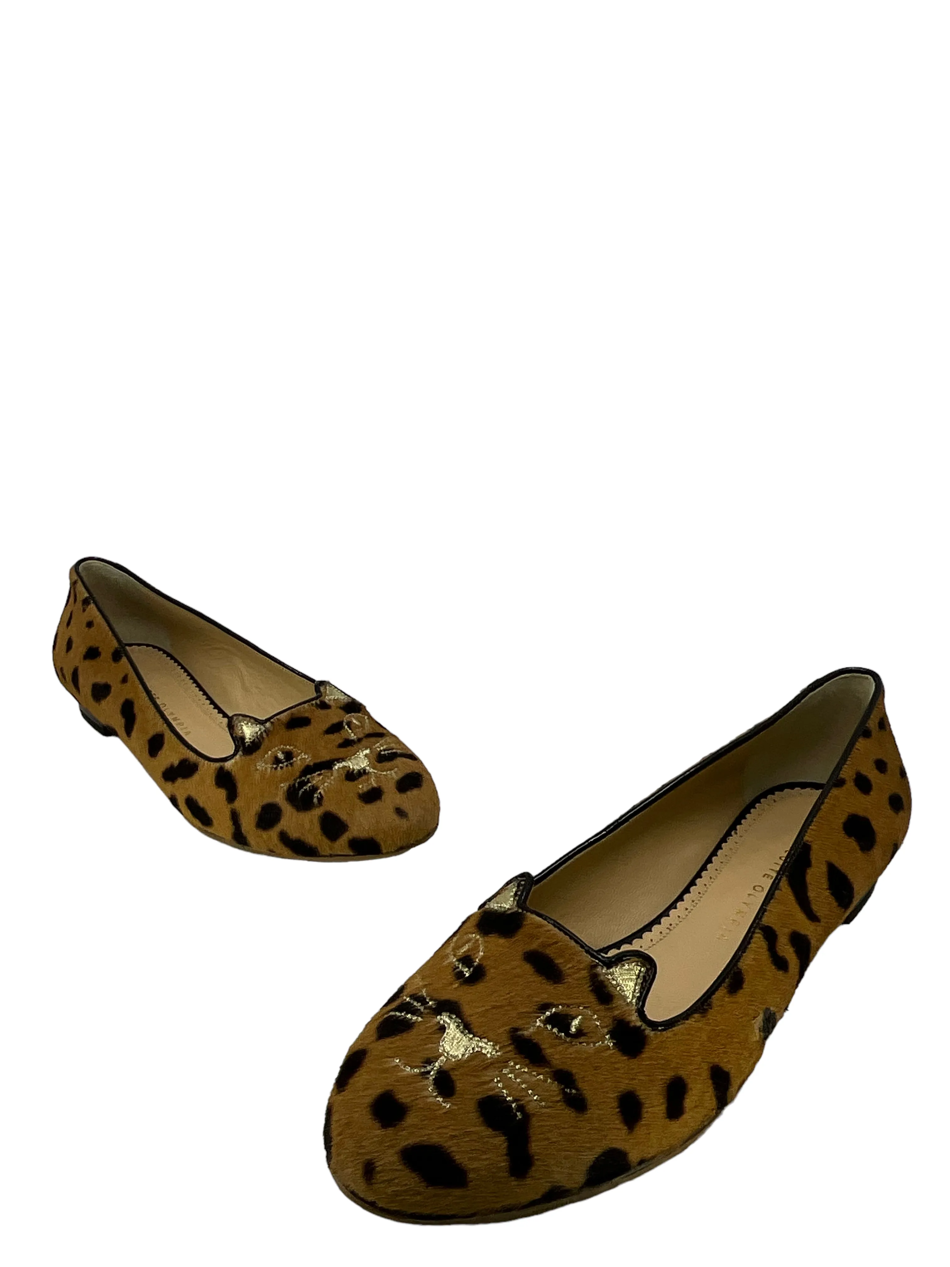 Charlotte Olympia Leopard Print Calf Hair Kitty Cat Flats Size 11