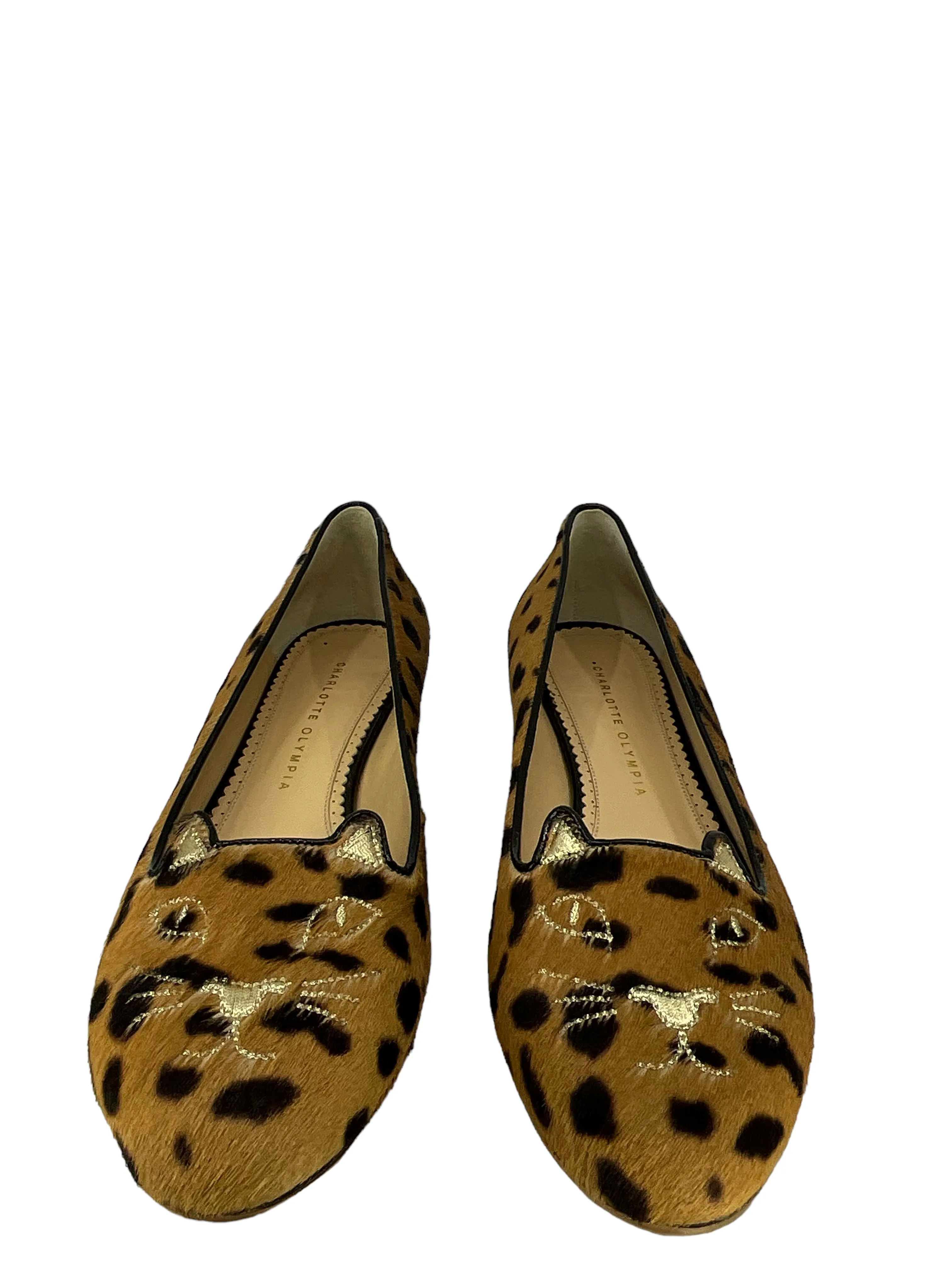 Charlotte Olympia Leopard Print Calf Hair Kitty Cat Flats Size 11