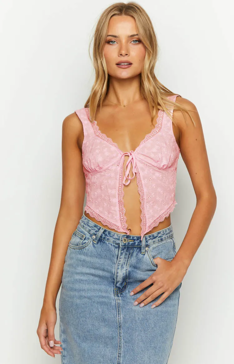 Claudia Pink Tie Front Top