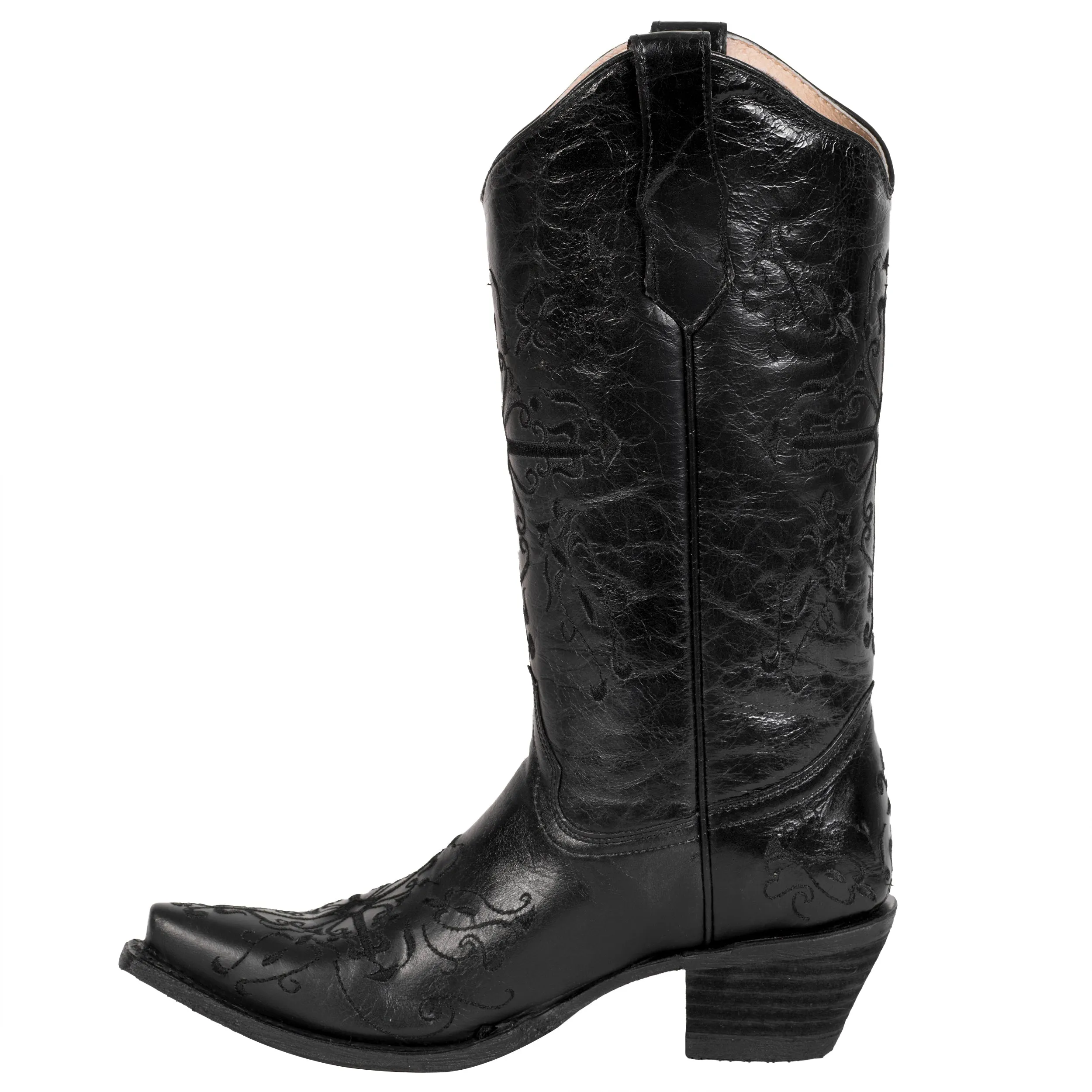 Corral Ladies Embroidery Black Cowhide Leather Cowgirl Boots