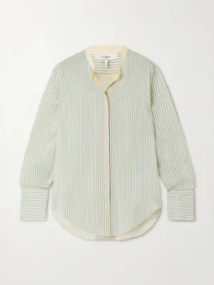 Cotton poplin-trimmed striped silk shirt