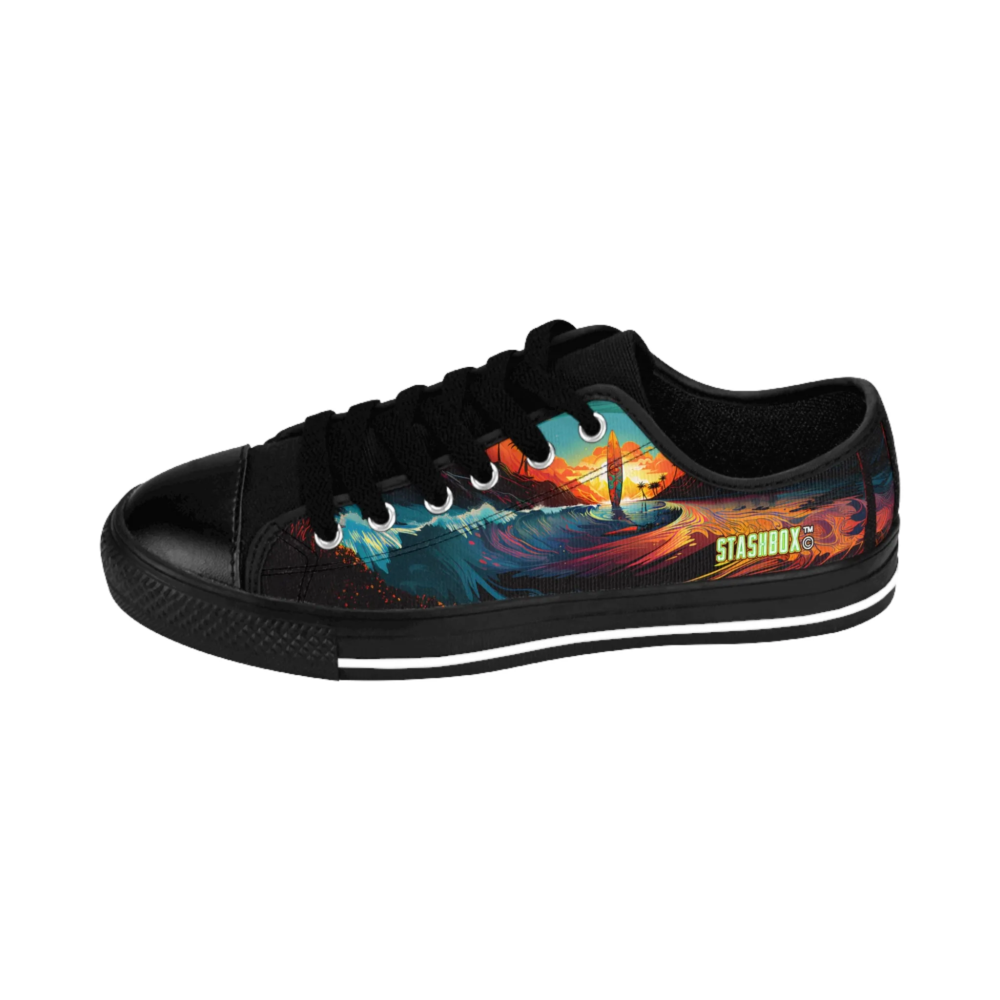 Custom Men's Sneakers Surfboard in Stunning Evening Beach Scene 001