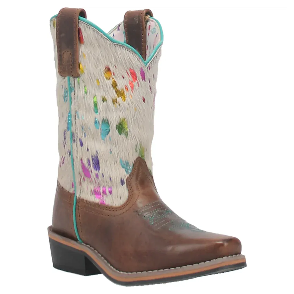 Dan Post Rumi Brown Leather Youth Boot w/Rainbow Splatter Hide DPC2908/DPC3908