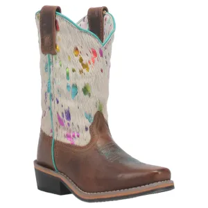 Dan Post Rumi Brown Leather Youth Boot w/Rainbow Splatter Hide DPC2908/DPC3908