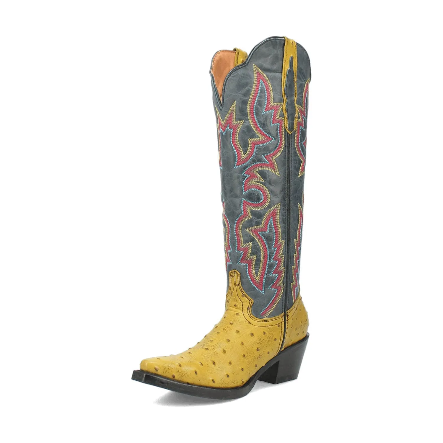 Dingo Womens Selene Yellow/Blue Leather Cowboy Boots