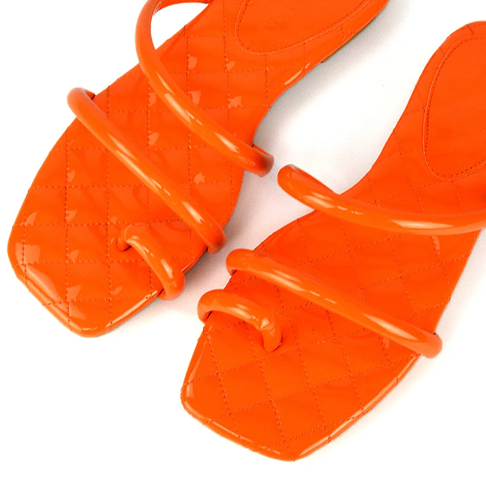 Dionne Quilted Insole Flat Square Toe Slip on Toe Ring Sandal Slides in Orange