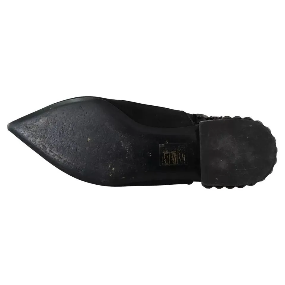 Dolce & Gabbana Black Flats Crystal Slingback Charmeuse Shoes