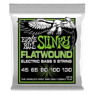 Ernie Ball Regular Slinky 5-String Flatwound Electric Bass Strings, 45-130 Gauge