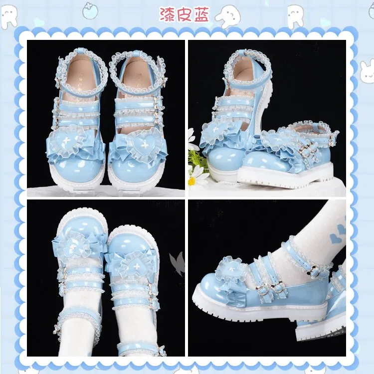 Feminine Sweetheart Devil Lolita Lovely Girl Soft Pu Shoes Women Flats Gothic Punk Cosplay Anime Lace Kawaii Cute Cross Buckle