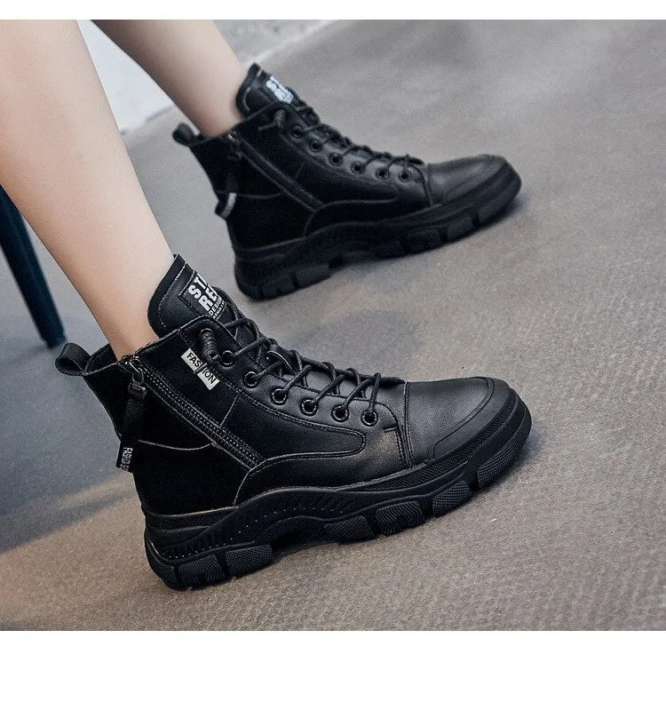 Genuine Leather Boots for Women Heels Ankle Boots Female  Chunky Shoes Woman Flats Platform Heels Women's Shoes Rubber Sole