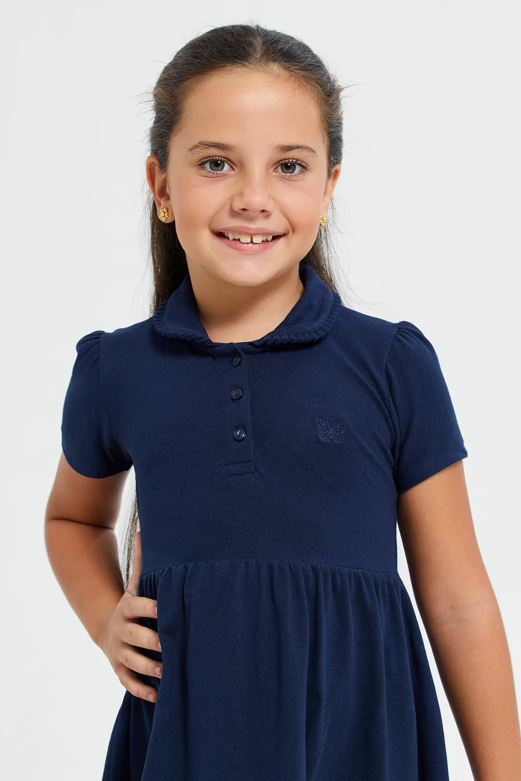 Girls Navy Pique Polo Dress