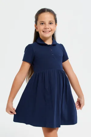 Girls Navy Pique Polo Dress